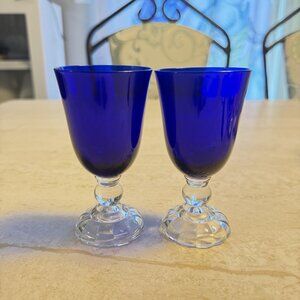 Vintage 1930s Fostoria Victorian American Lady Cobalt Blue 2 Oz Glasses Set Of 2